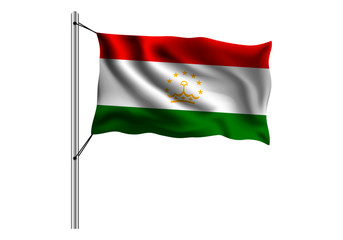 Waving Tajikistan flag on flagpole on isolated background, flag of Tajikistan, vector illustration