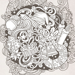 Cartoon doodles New Year illustration. Christmas funny artwork