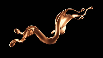 Splash of gold fluid. 3d illustration, 3d rendering.