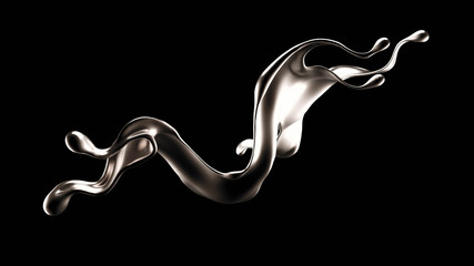 Splash of gold fluid. 3d illustration, 3d rendering.