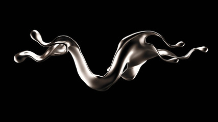 Splash of gold fluid. 3d illustration, 3d rendering.
