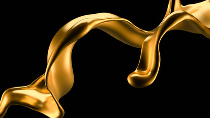 Splash of gold fluid. 3d illustration, 3d rendering.