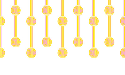 Vector seamless border pattern, sunlight design. Horizontal endless ribbon with bundle tassels design. Elements for greeting cards, room decoration. Vivid yellow and pink colors