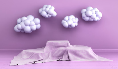simple cloth pedestal with clouds pastel color scene minimal design for product display podium 3d render