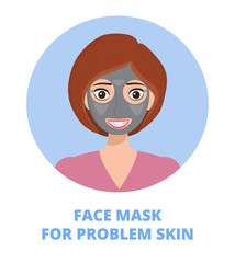 Facial mask for problem skin vector concept. Pretty girl with clay and treatments is shown