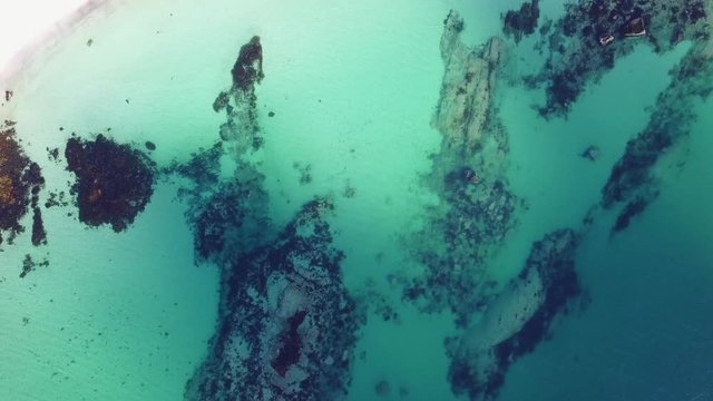 Aerial footage of haukland beach in Lofoten islands in Norway