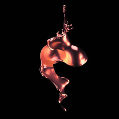 Splash of gold fluid. 3d illustration, 3d rendering.