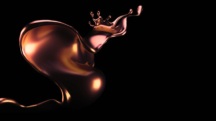 Splash of gold fluid. 3d illustration, 3d rendering.