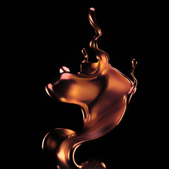 Splash of gold fluid. 3d illustration, 3d rendering.