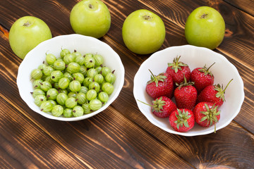 Summer fruits and berries background. Top view.
