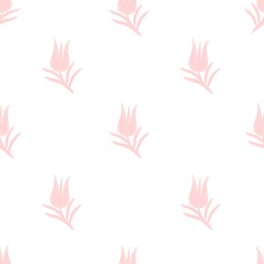 Fototapeta na wymiar Tulips seamless pattern with pink color, vector drawing white and pink colors background