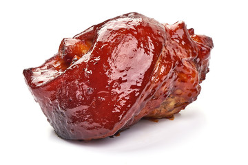 Bavarian roasted pork knuckle, glazed hock, oktoberfest dishes, isolated on white background