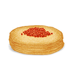 Caviar on hot pancake food 3d realistic decoration vector illustration