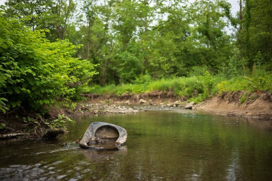 Trash left behind in a creek in South Park, Pennsylvania.