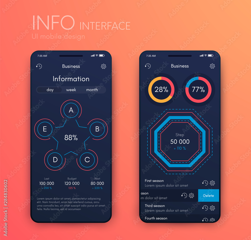 Aufkleber mobile application interface. ui design, stock vector