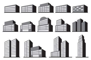High-Rise Office Building Blocks Vector Icon Set