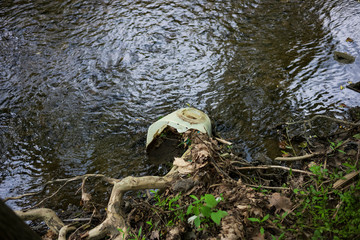 Trash left behind in a creek in South Park, Pennsylvania.