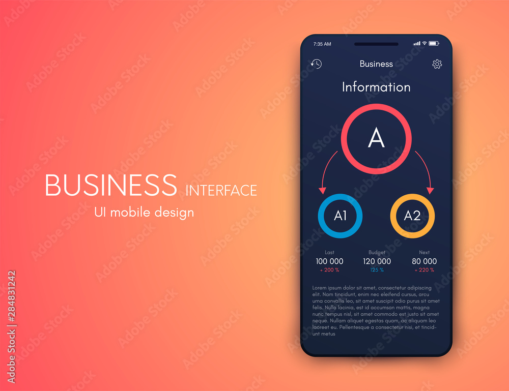 Poster mobile application interface. ui design, stock vector