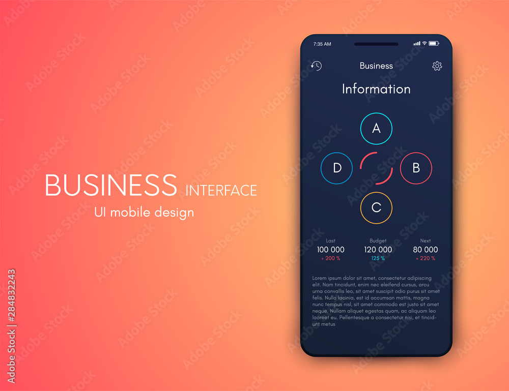 Poster mobile application interface. ui design, stock vector
