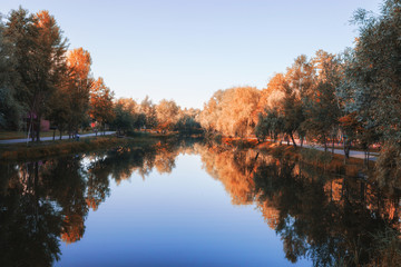 Autumn trees on the coast of a river