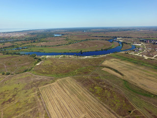 Naklejka premium Aerial view of the saburb landscape (drone image). Near Kiev,Ukraine