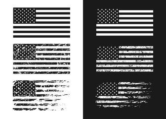 Black and white USA flags