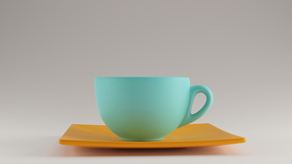 Gulf Blue Turquoise and Orange Coffee Cup an Saucer Cappuccino Tea Left View