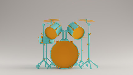 Gulf Blue Turquoise and Orange Drum Kit Front View 3d illustration 3d render