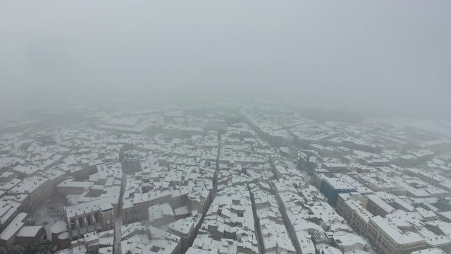 Ecusson aerial shot Montpellier snow storm winter cloudy day France Occitanie south