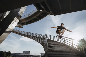 Parkour athlete training in the city.