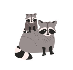 Cute amusing raccoon with cub isolated on white background © Good Studio
