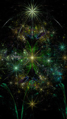 Fototapeta premium Abstract fractal background with a large star like space flowers intricate decorative stars, all in glowing blue,pink, green