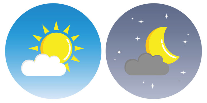 sun and moon with clouds in circle day and night concept vector illustration EPS10