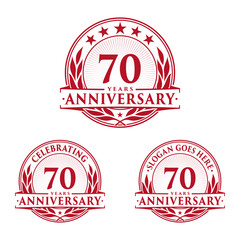 Obraz premium 70 years anniversary logo set. 70th years anniversary celebration logotype. Vector and illustration.