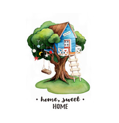 Home, sweet home watercolor illustration. 