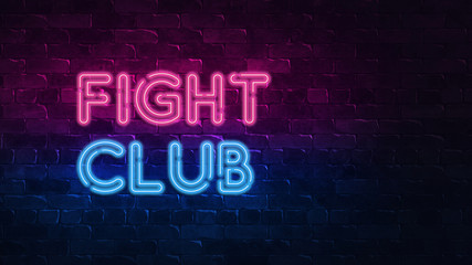 fight club advertising concept on light backdrop. Night light signboard. Competition concept. 3d neon sign. Glowing neon light. Boxing concept. Neon sign, light banner. Advertising design.