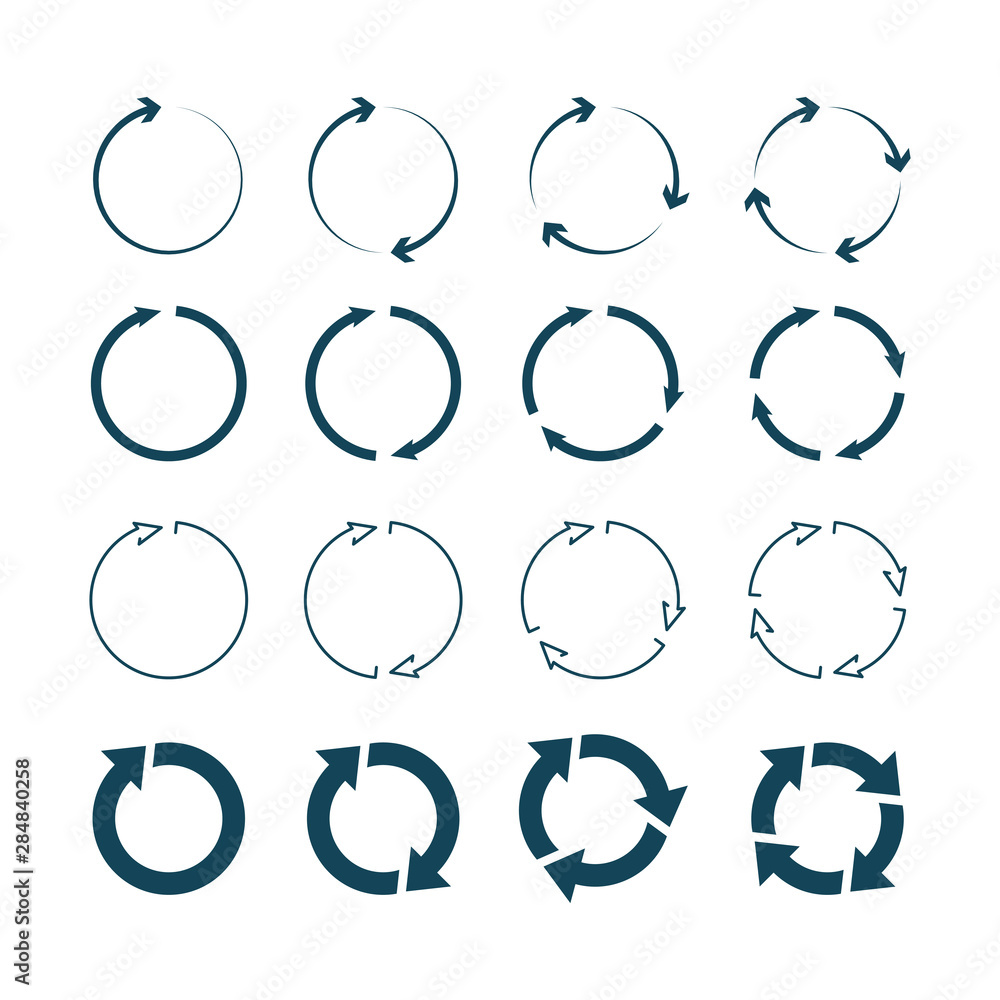 Poster circle arrows. right round arrows right pointing symbols vector icon collection. illustration button