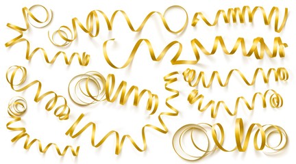 Set of realistic gold ribbons on white background. Vector illustration. Can be used for greeting card, holidays, banners, gifts and etc.