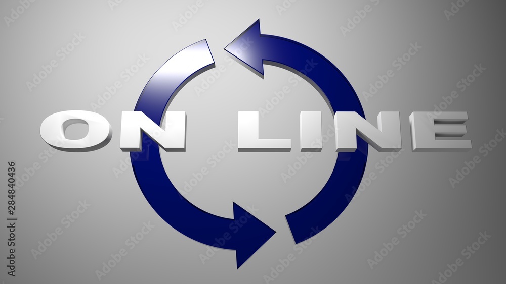 Poster on line with blue rotating arrows - 3d rendering illustration
