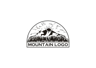 Vector logo of a mountain view with evergreen trees