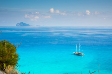 Fototapeta na wymiar Turqoise Water on Lipary Island Shores , Aeolian Islands , Sicily, Italy.