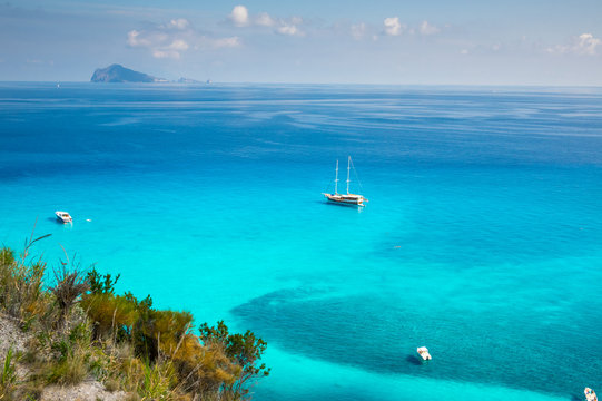 Turqoise Water on Lipary Island Shores , Aeolian Islands , Sicily, Italy.