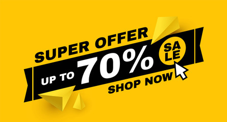 Super sale design template with 3D triangles. Spacial offer. Mega sale.