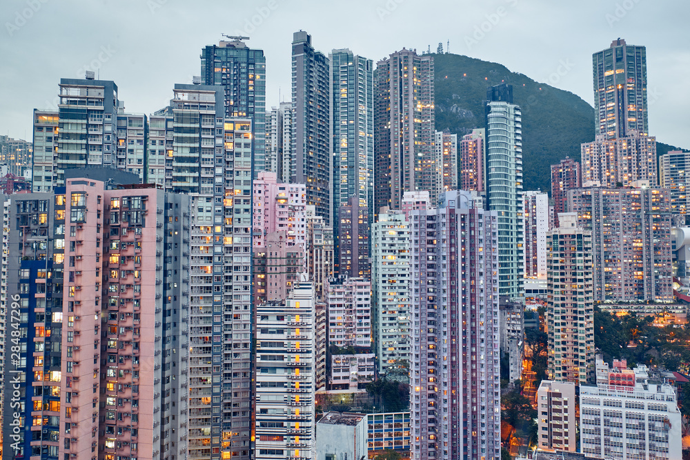 Wall mural city landscape. residential buildings in hong kong