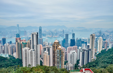 City landscape. Famous view of Hong Kong from Victoria Peak