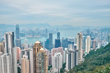 City landscape. Famous view of Hong Kong from Victoria Peak