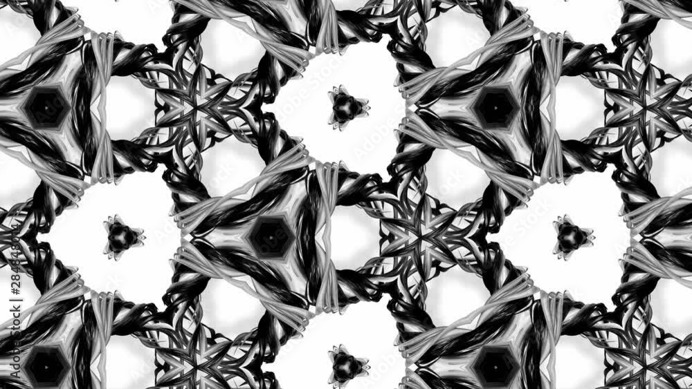 Poster 4k seamless looped animation of black and white pattern with ribbons are twisted and formed complex 
