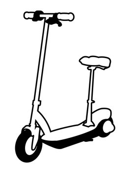 electric scooter with seat icon. flat design isolated on white. black line adapted for web sites and mobile applications. vector image.
