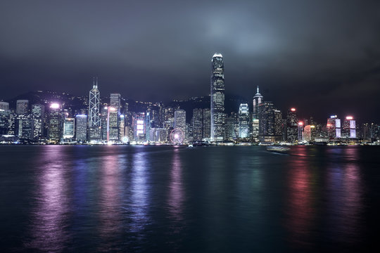 Central district in Hong Kong at night. City landscape.