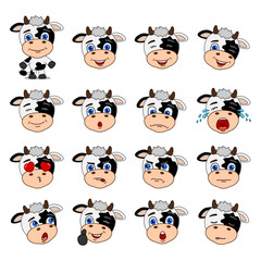 Big set of heads with expressions of emotions of funny cow in cartoon style isolated on white background - 284849852